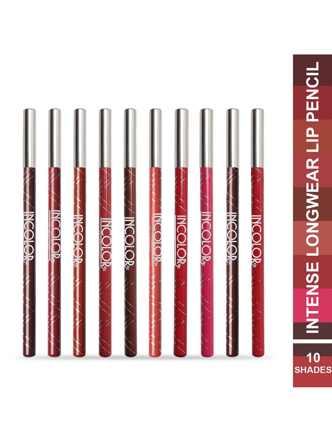 INCOLOR Set Of 10 Intense Longwear Lip Pencil - 1.8g Each, Pink