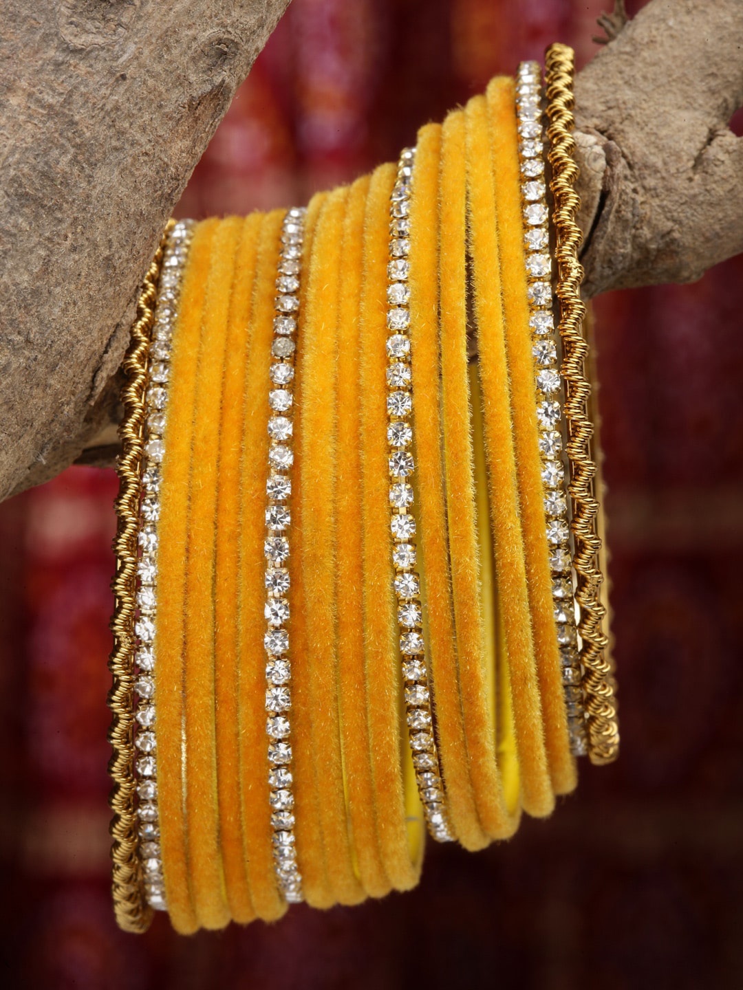 

ZENEME Set of 16 Gold-Plated CZ Studded & Textured Detailing Bangles, Yellow