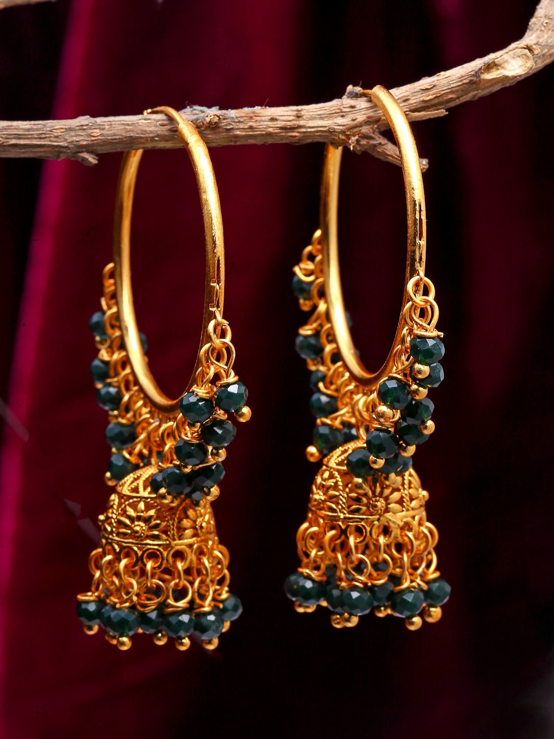 

ZENEME Gold-Plated Dome Shaped Jhumkas Earrings, Black