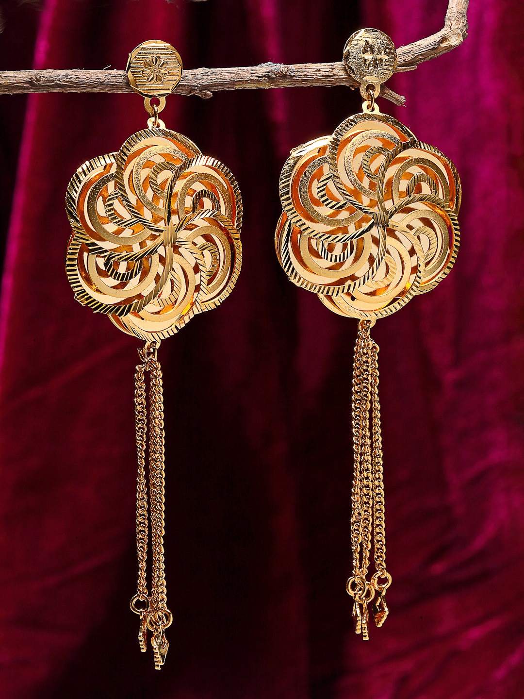 

ZENEME Gold-Plated Floral Drop Earrings