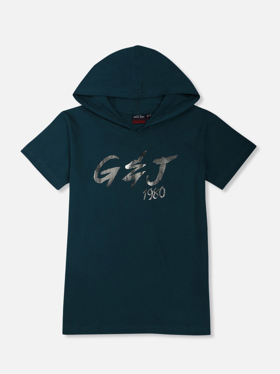 

Gini and Jony Boys Typography Printed Cotton T-shirt, Green