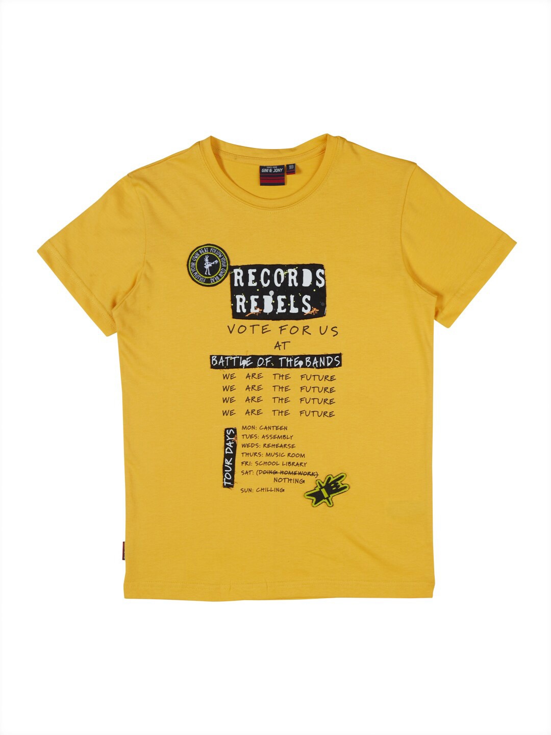 

Gini and Jony Boys Typography Printed Cotton T-shirt, Yellow