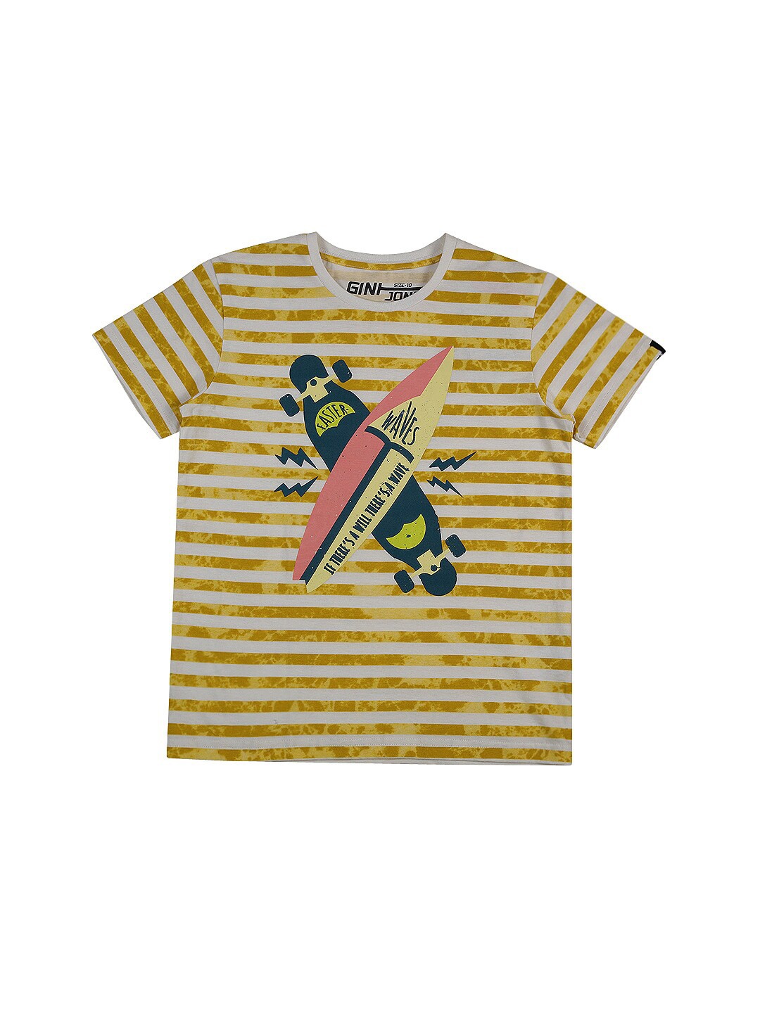 

Gini and Jony Boys Striped Round Neck Cotton T-shirt, Mustard