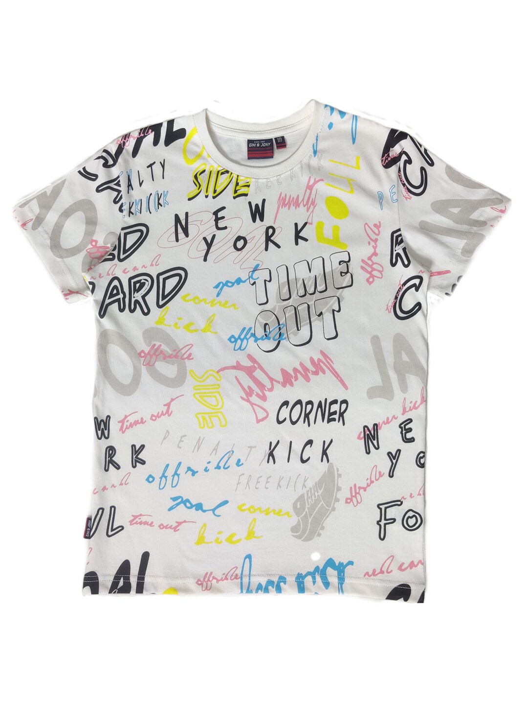 

Gini and Jony Boys Printed Round Neck Cotton T-shirt, White
