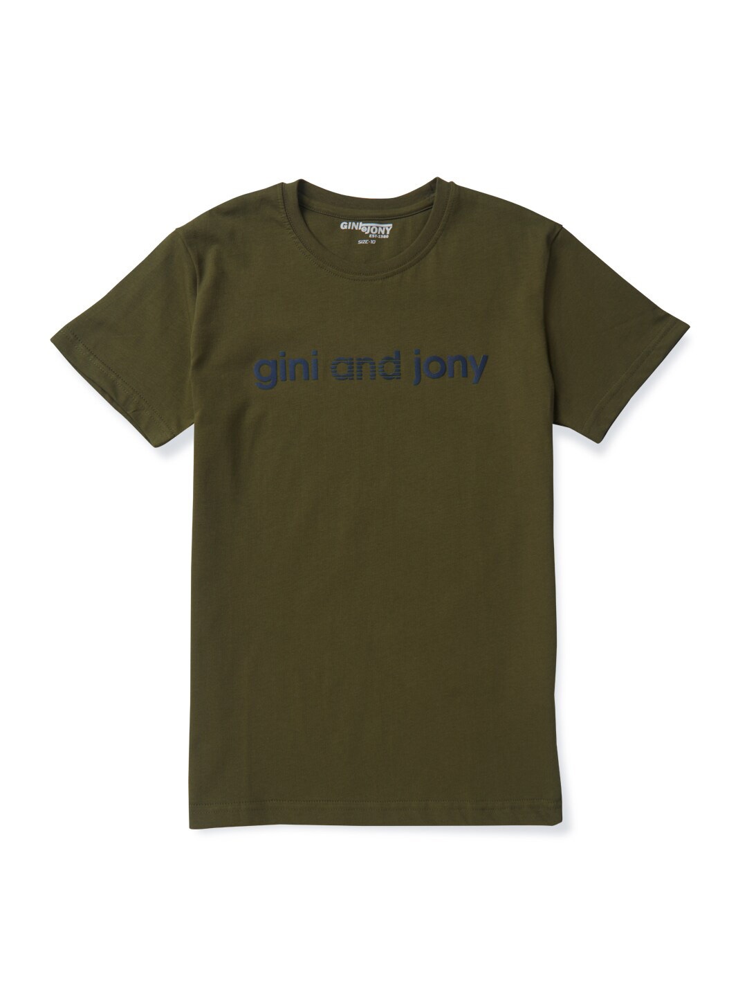 

Gini and Jony Boys Olive Green Typography Printed T-shirt