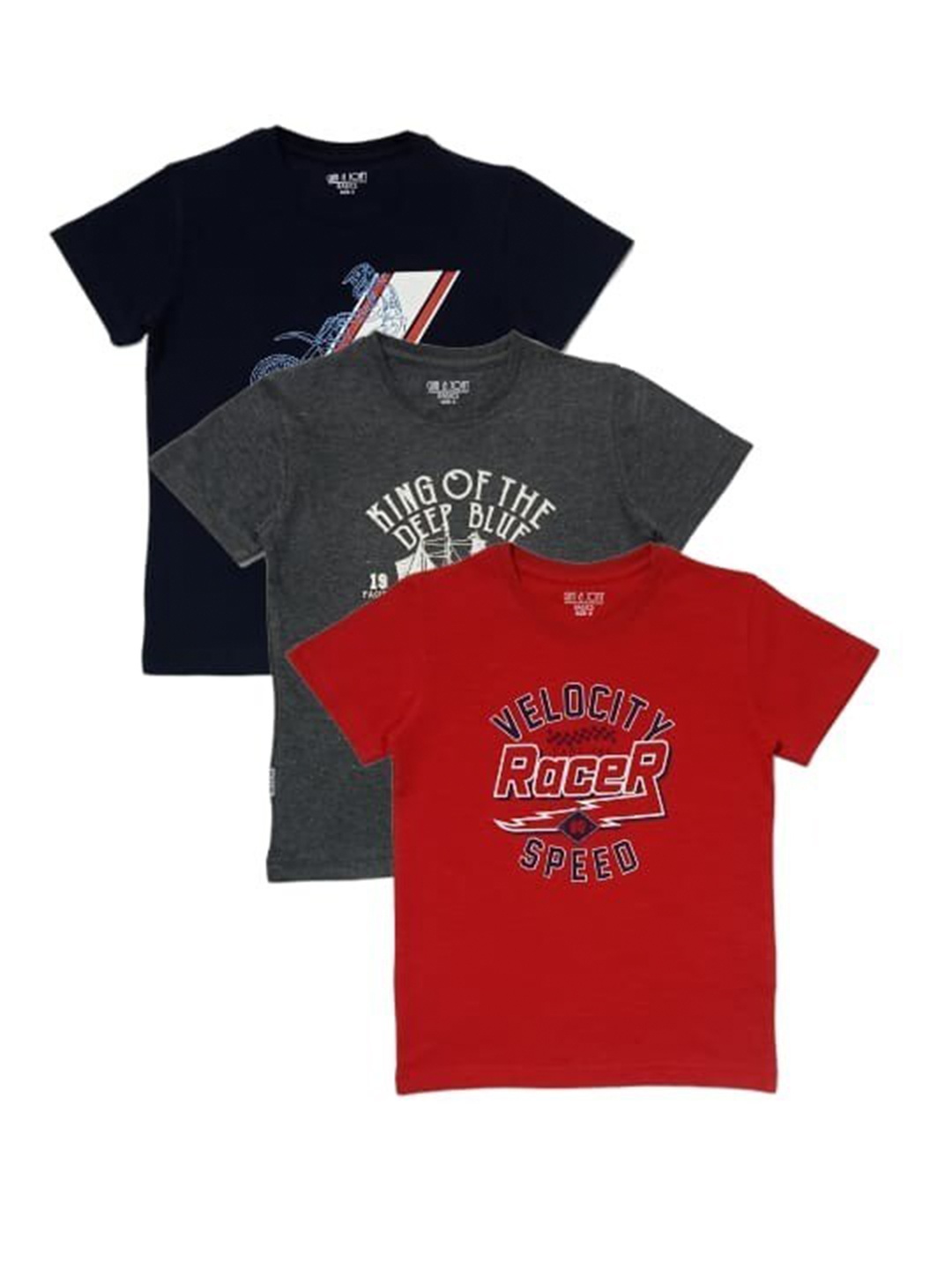 

Gini and Jony Boys Pack Of 3 Typography Printed Cotton T-shirt, Navy blue