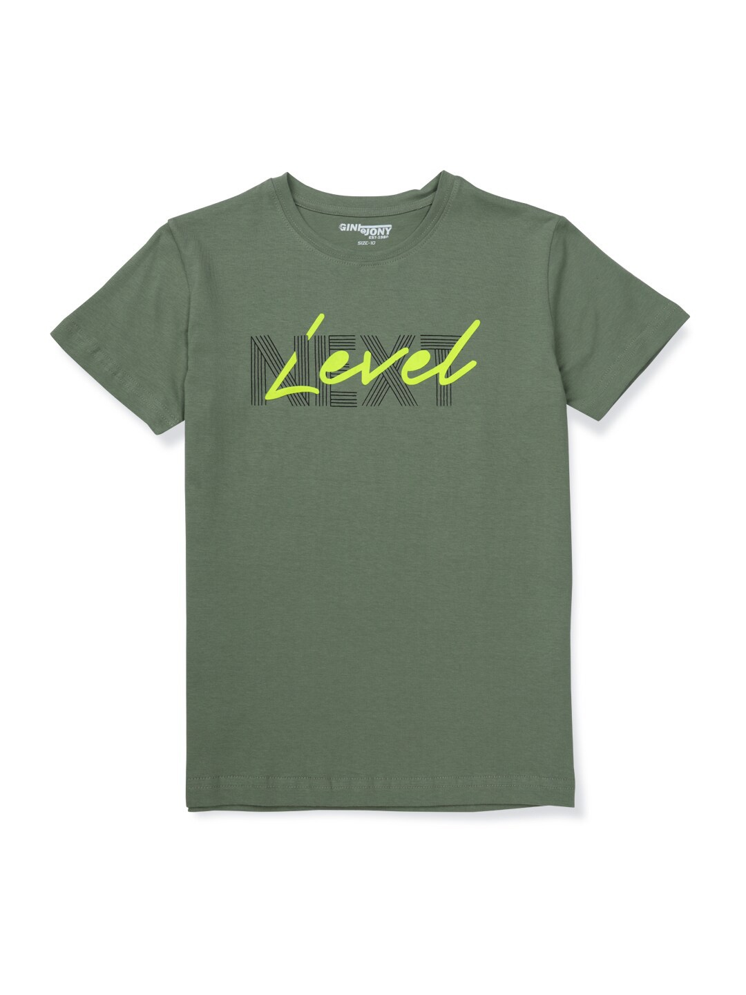 

Gini and Jony Boys Cotton Typography Printed T-shirt, Green