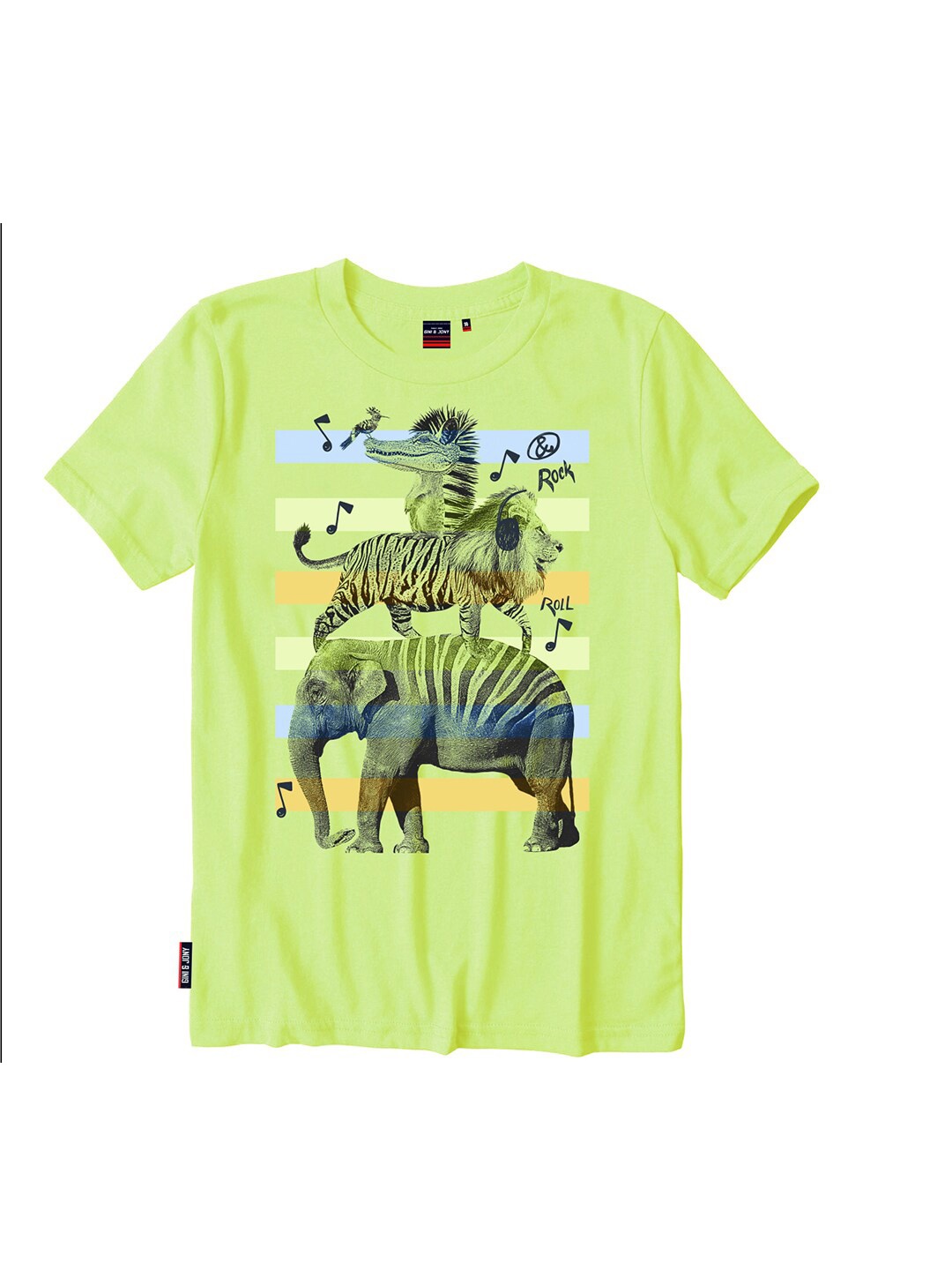 

Gini and Jony Boys Printed Cotton T-shirt, Fluorescent green