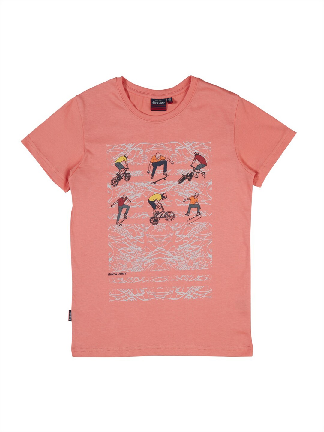 

Gini and Jony Boys Printed Cotton T-shirt, Peach
