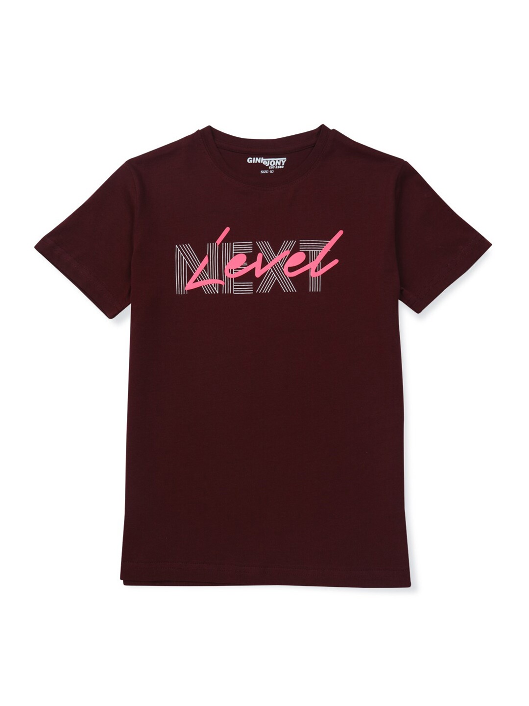 

Gini and Jony Boys Typography Cotton T-shirt, Maroon