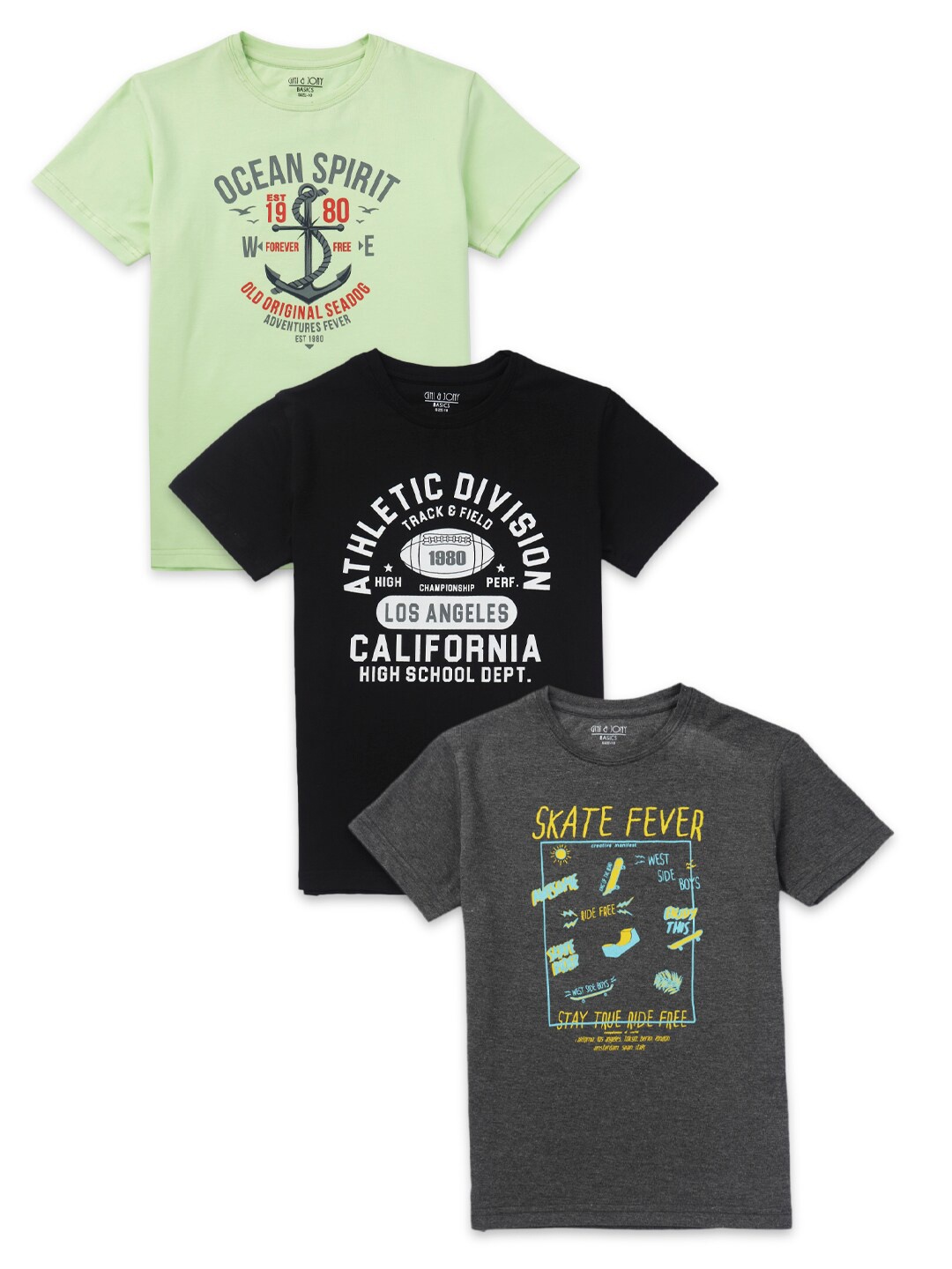 

Gini and Jony Boys Pack of 3 Typography T-shirt, Charcoal