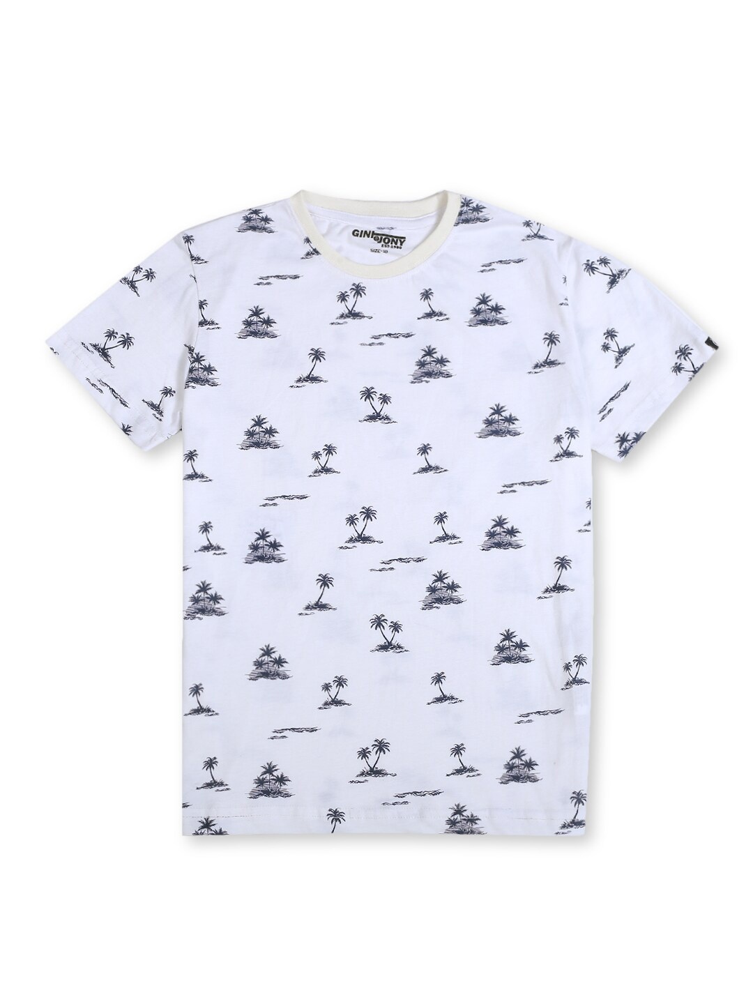 

Gini and Jony Boys Printed Round Neck Cotton T-shirt, White