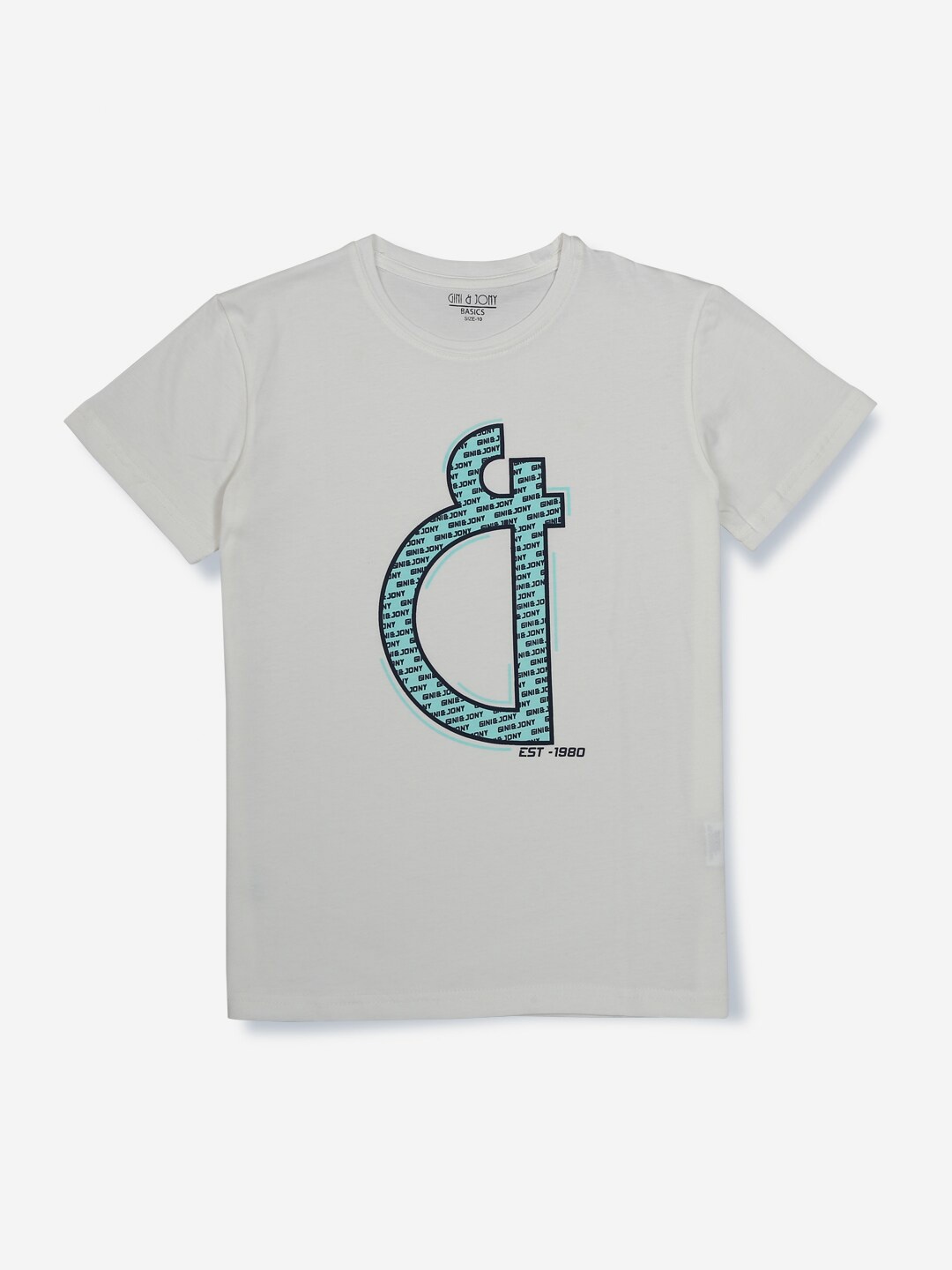 

Gini and Jony Boys Typography Cotton T-shirt, White
