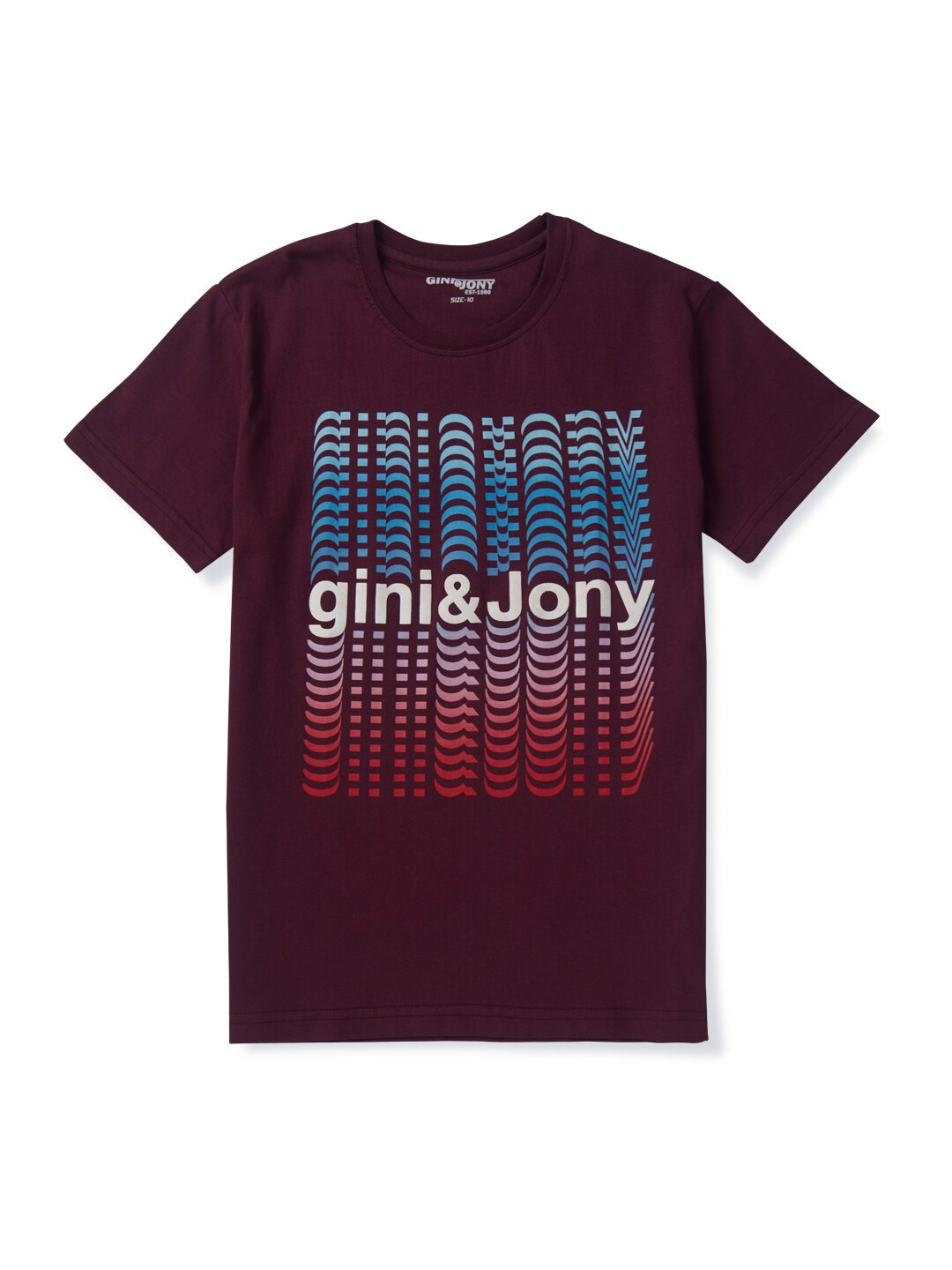 

Gini and Jony Boys Printed Cotton T-shirt, Maroon