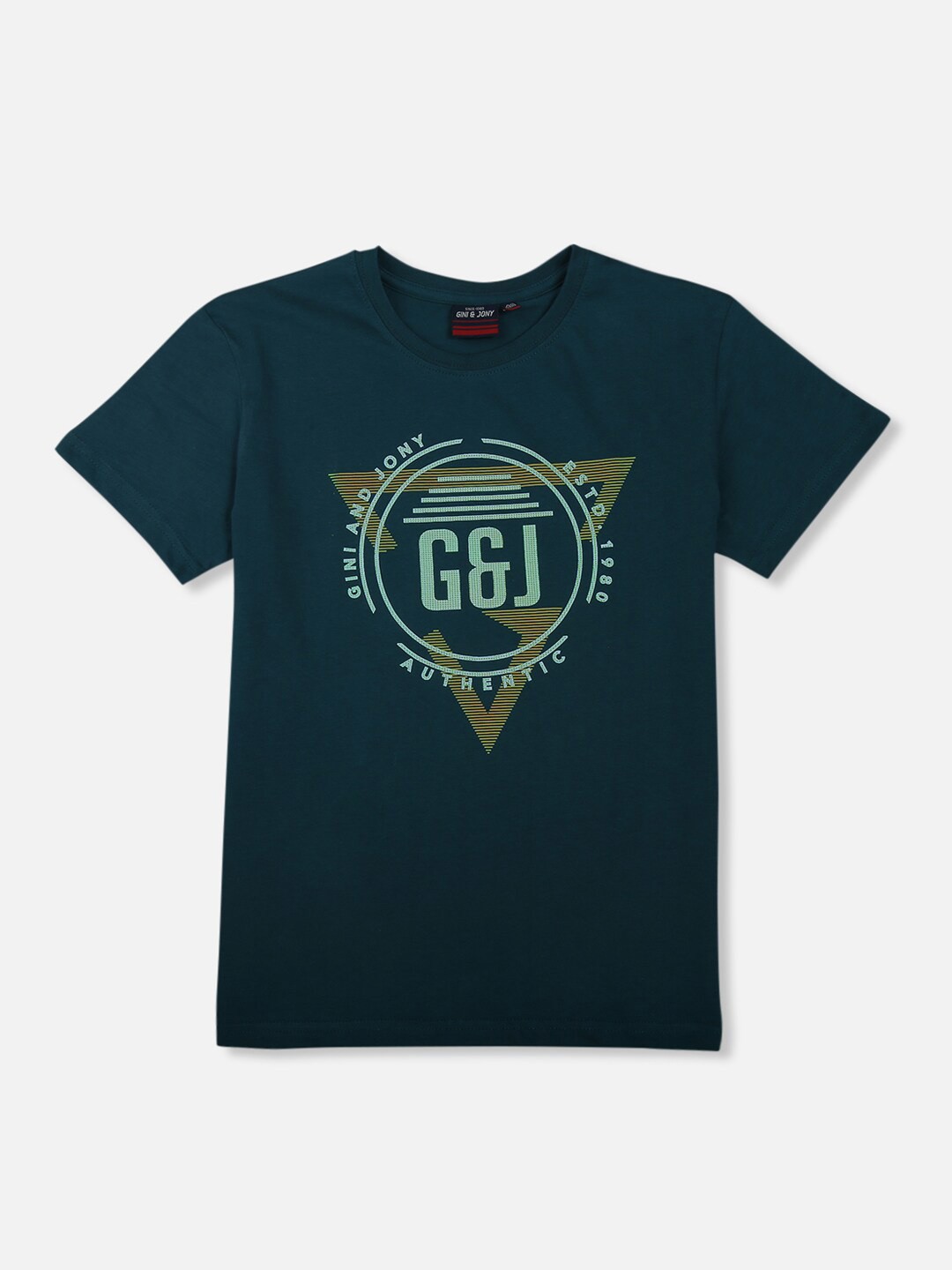 

Gini and Jony Boys Typography Printed Cotton T-shirt, Blue