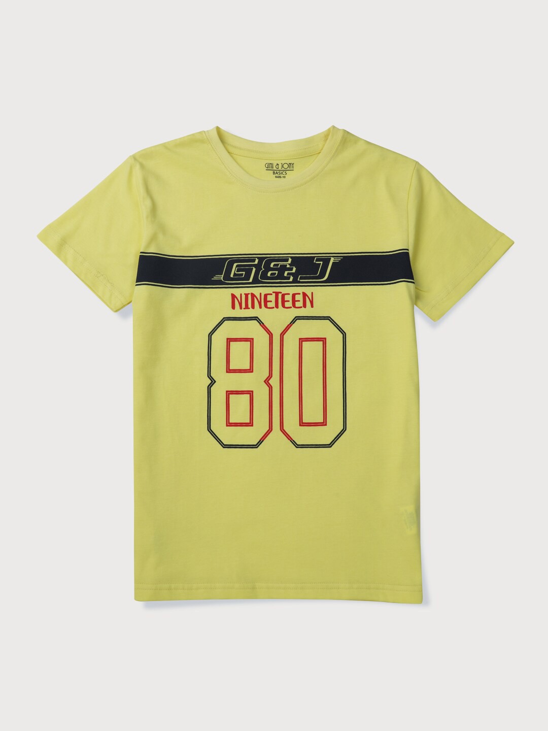 

Gini and Jony Boys Typography Printed Cotton T-shirt, Yellow