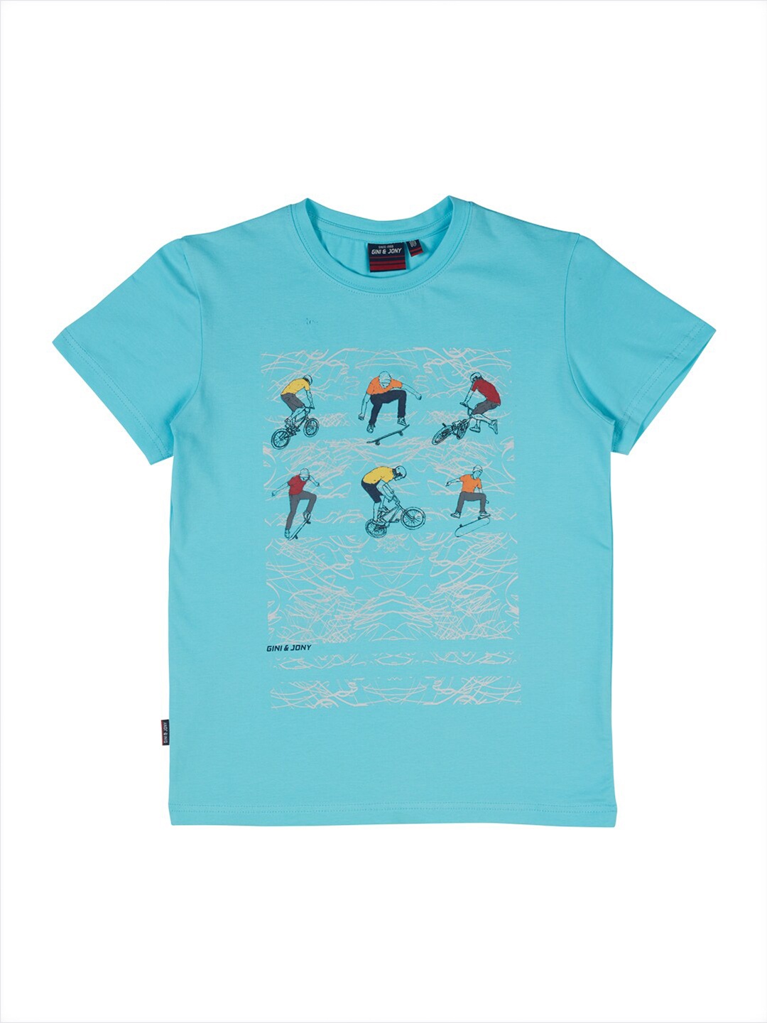 

Gini and Jony Boys Printed Cotton T-shirt, Blue