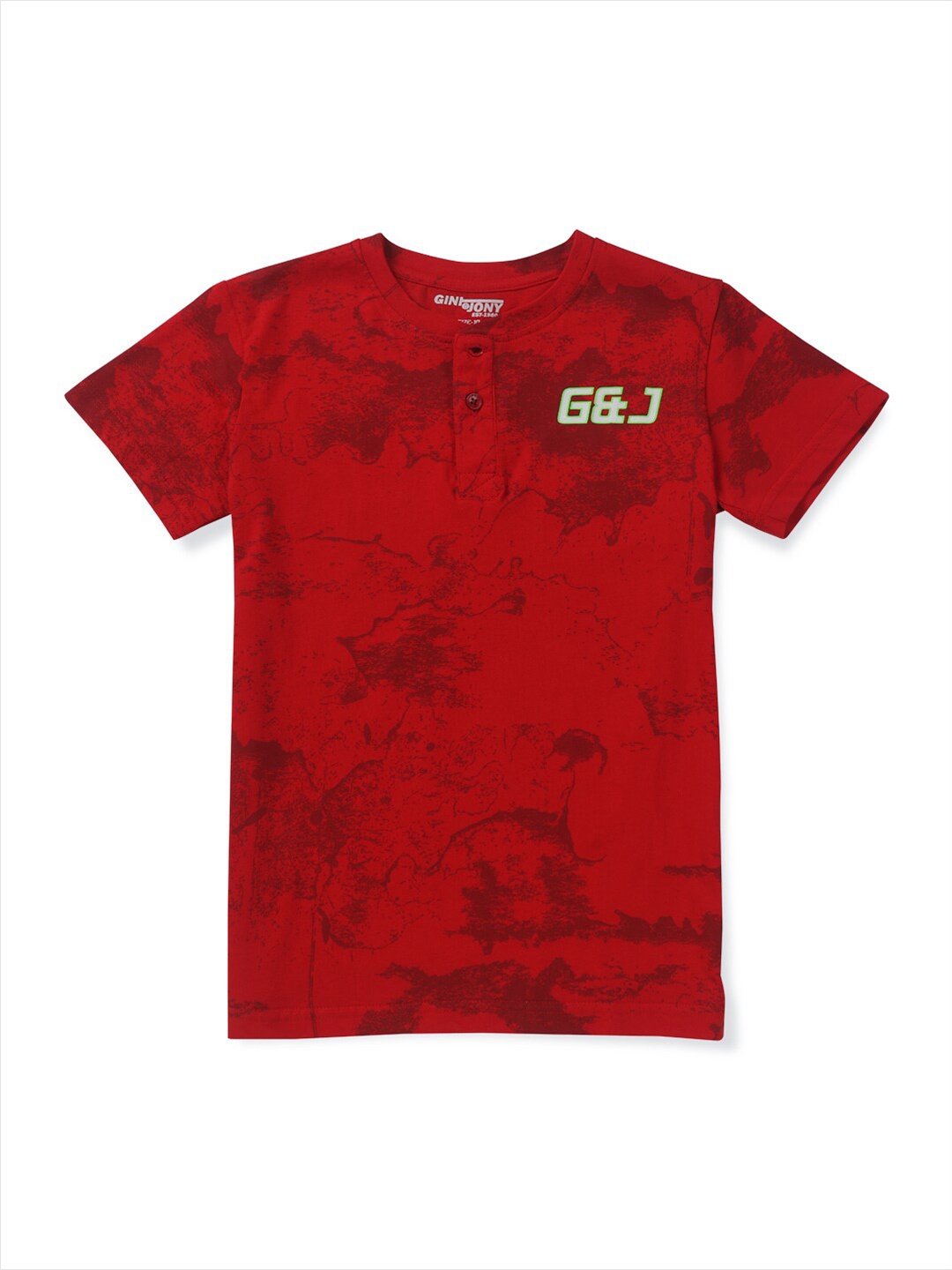 

Gini and Jony Boys Brand Logo Printed Cotton T-shirt, Red
