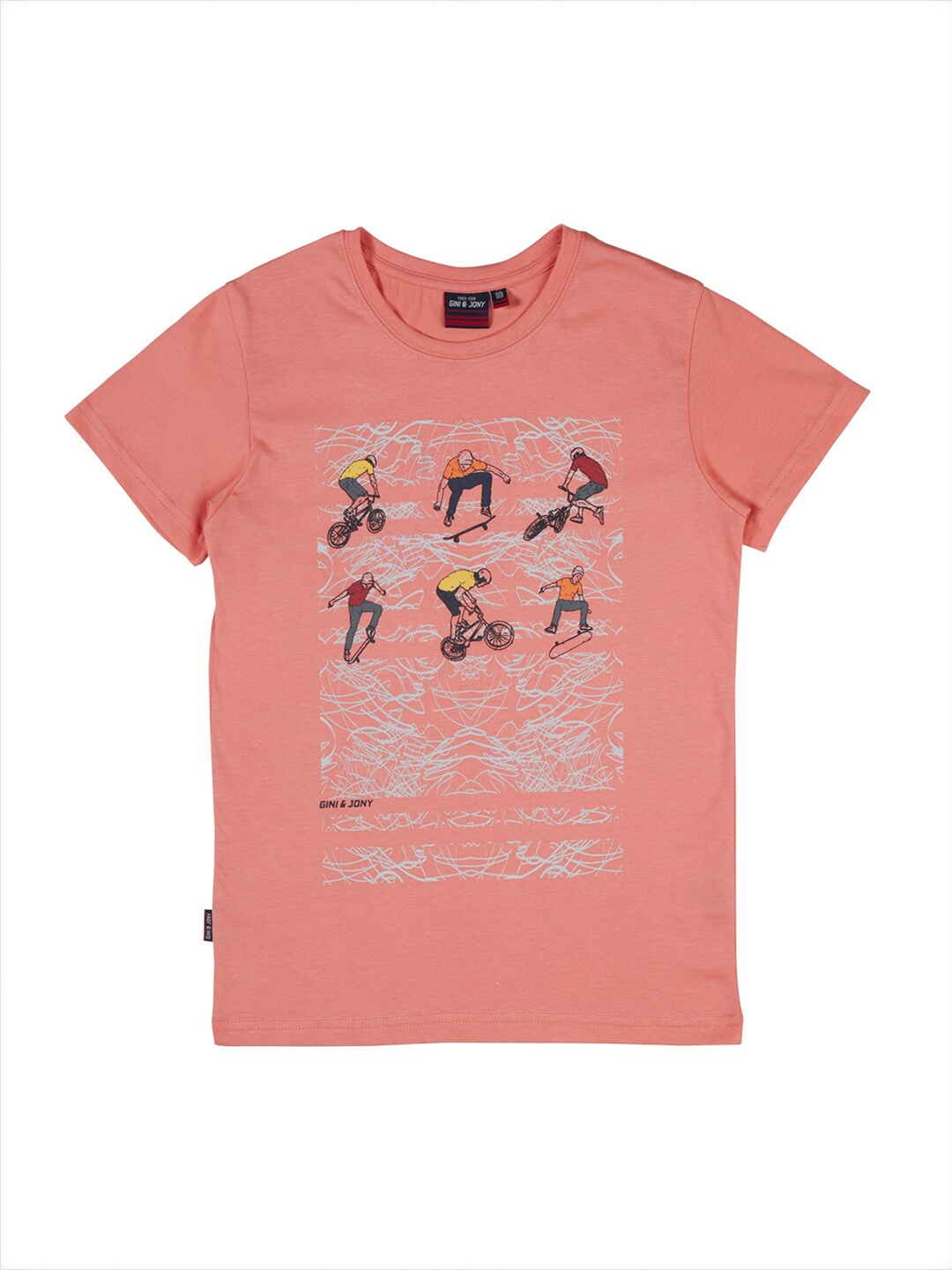 

Gini and Jony Boys Graphic Printed Cotton T-shirt, Pink