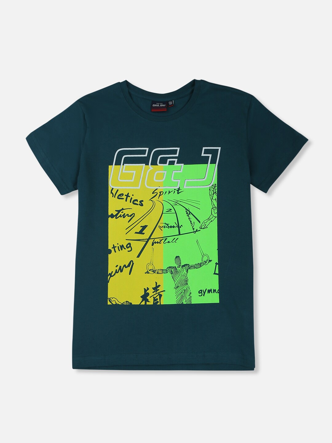 

Gini and Jony Boys Green Printed Cotton Relaxed Fit T-shirt