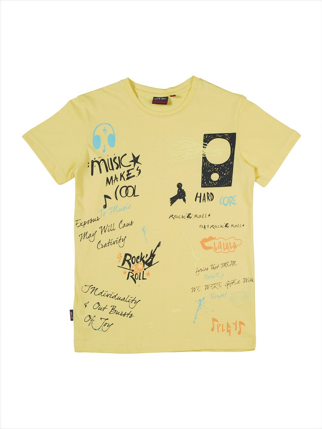 

Gini and Jony Boys Typography Printed Cotton T-shirt, Yellow
