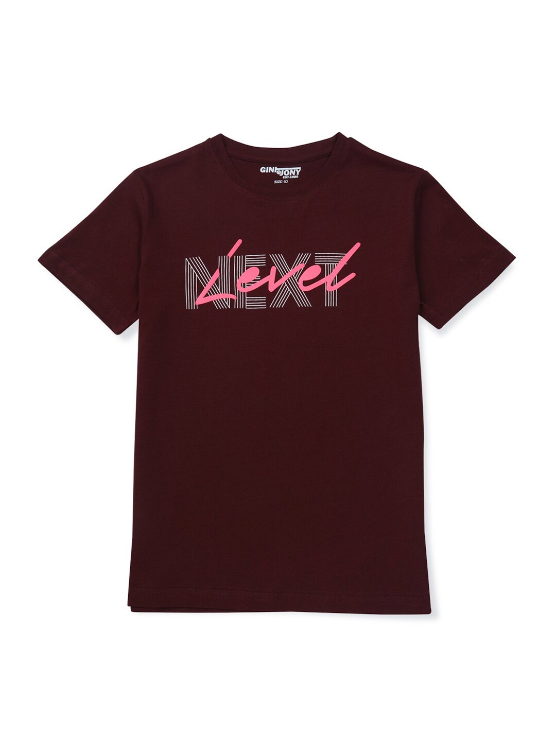 

Gini and Jony Boys Typography Printed Cotton T-shirt, Maroon