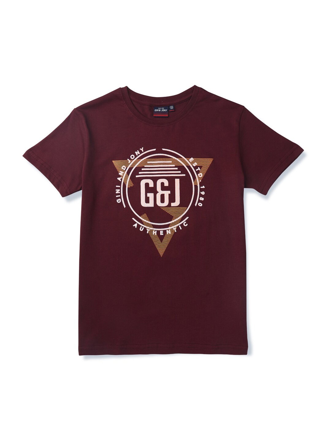 

Gini and Jony Boys Printed Cotton T-shirt, Maroon