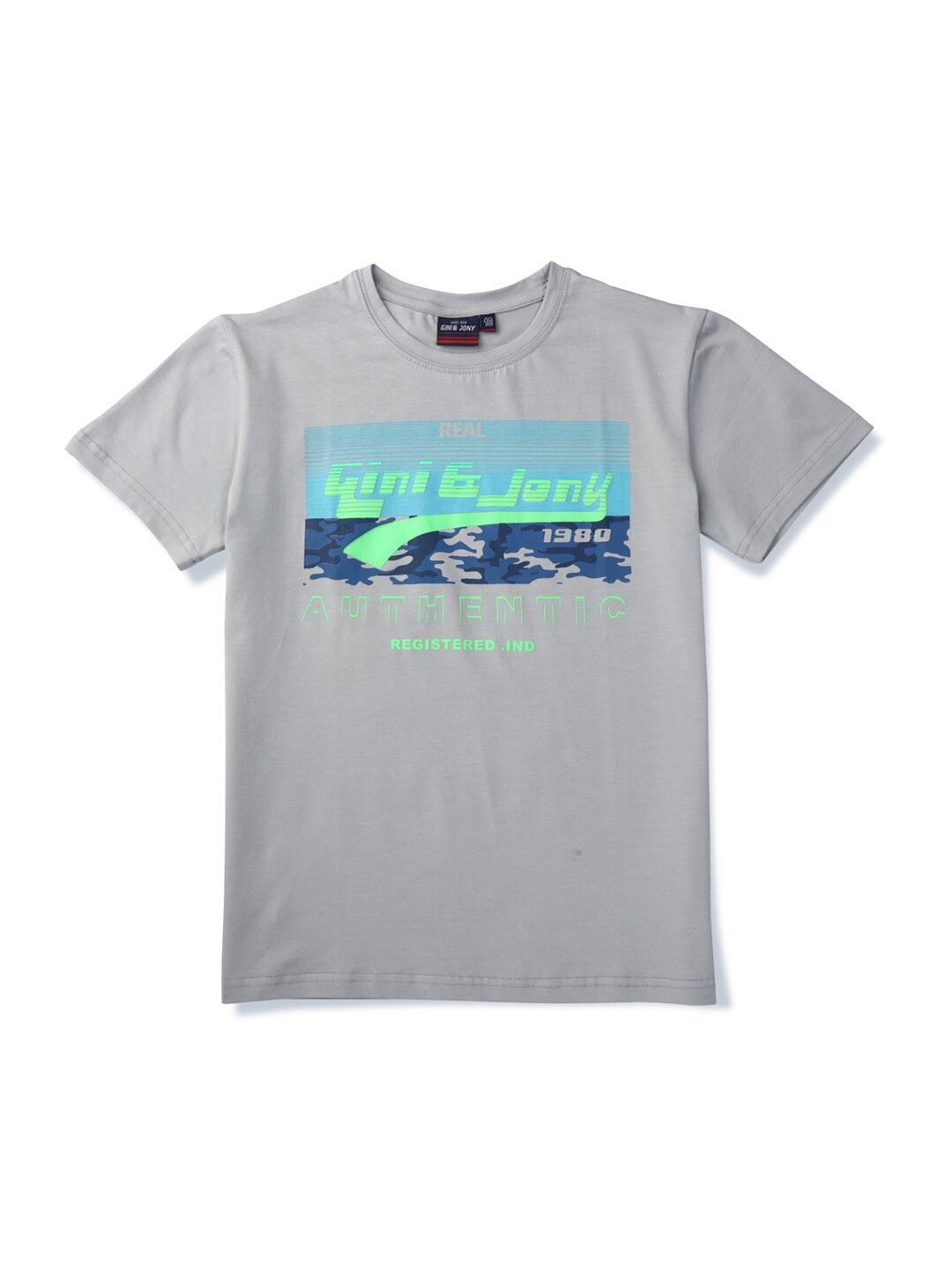 

Gini and Jony Boys Printed Relaxed Fit Cotton T-shirt, Grey
