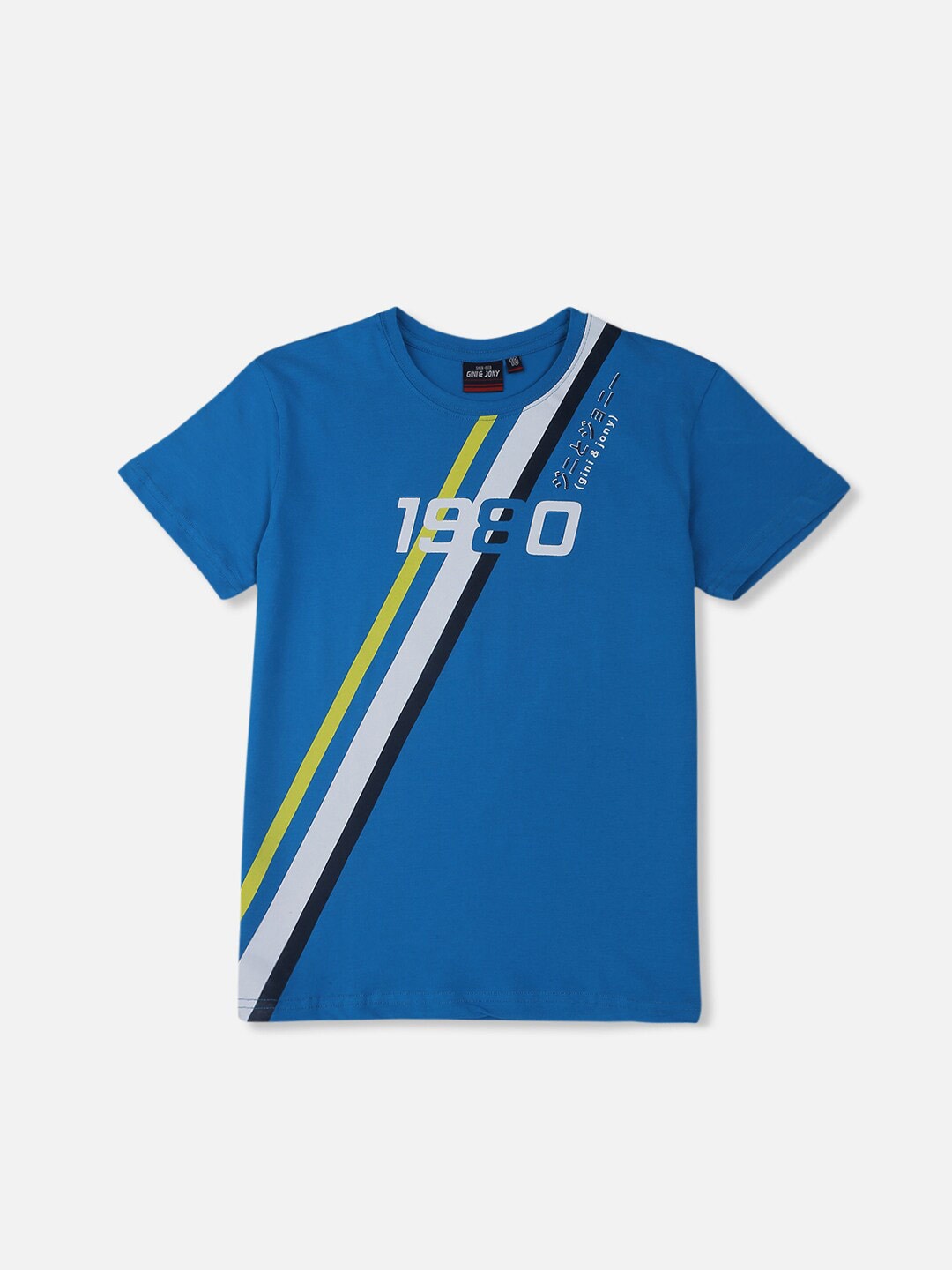 

Gini and Jony Boys Typography Printed T-shirt, Blue