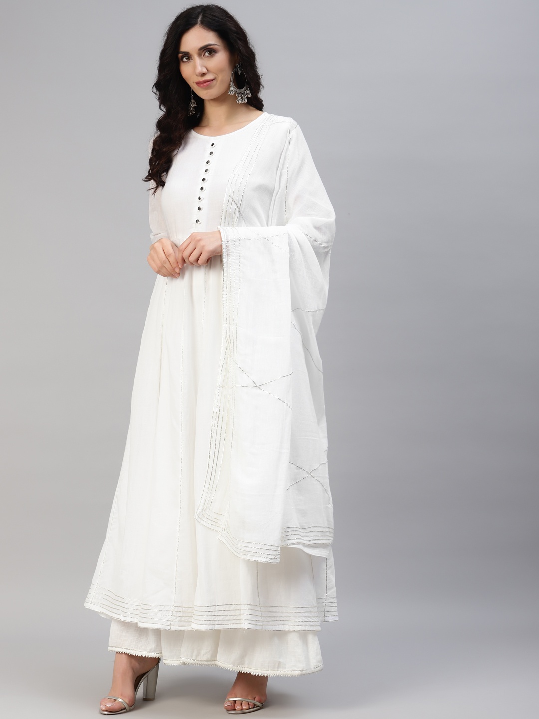 

Readiprint Women Gotta Patti Kurta With Dupatta, White