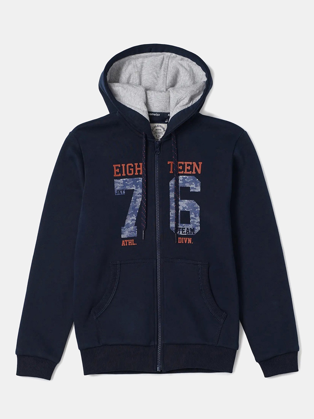 Jockey Boy Super Combed Cotton Printed Hoodie Jacket With Convenient Side Pockets-AB37, Blue