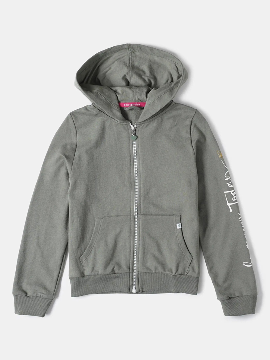 

Jockey Girls Super Combed Cotton Printed Relaxed Fit Full Sleeve Hoodie Jacket-AG20, Olive