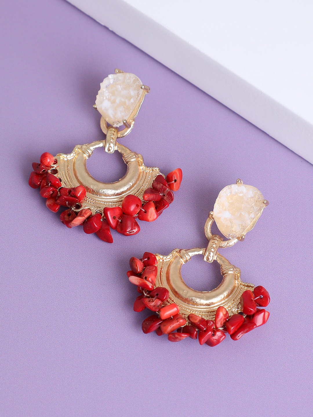 

SOHI Gold-Plated Contemporary Drop Earrings, Red