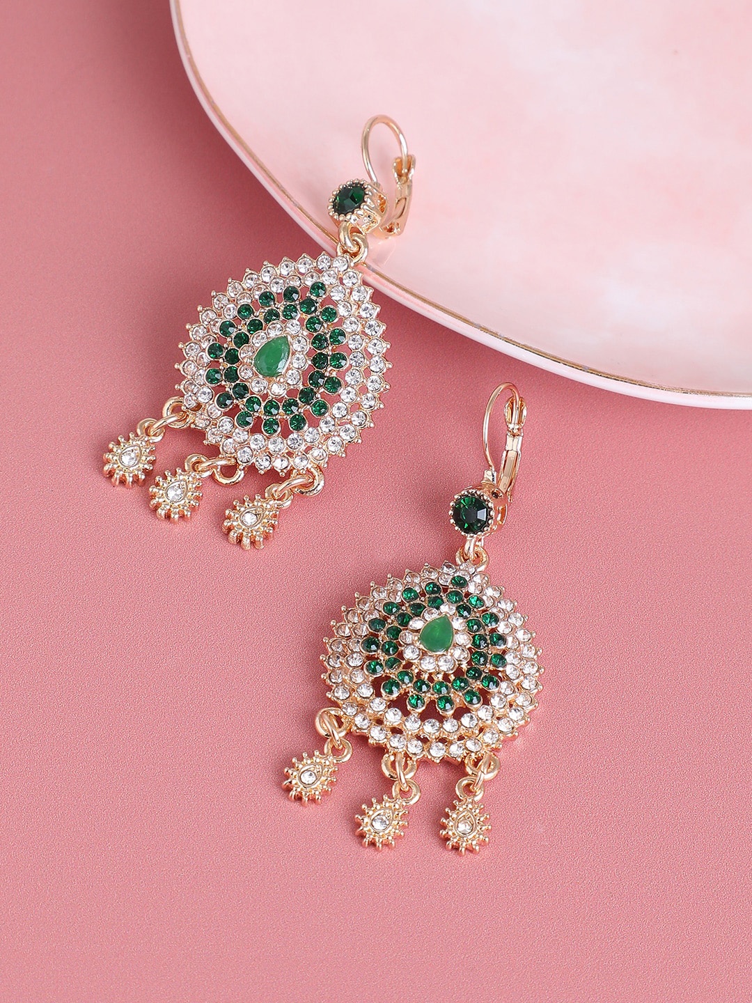

SOHI Gold-Toned & Green Contemporary Chandbalis Earrings
