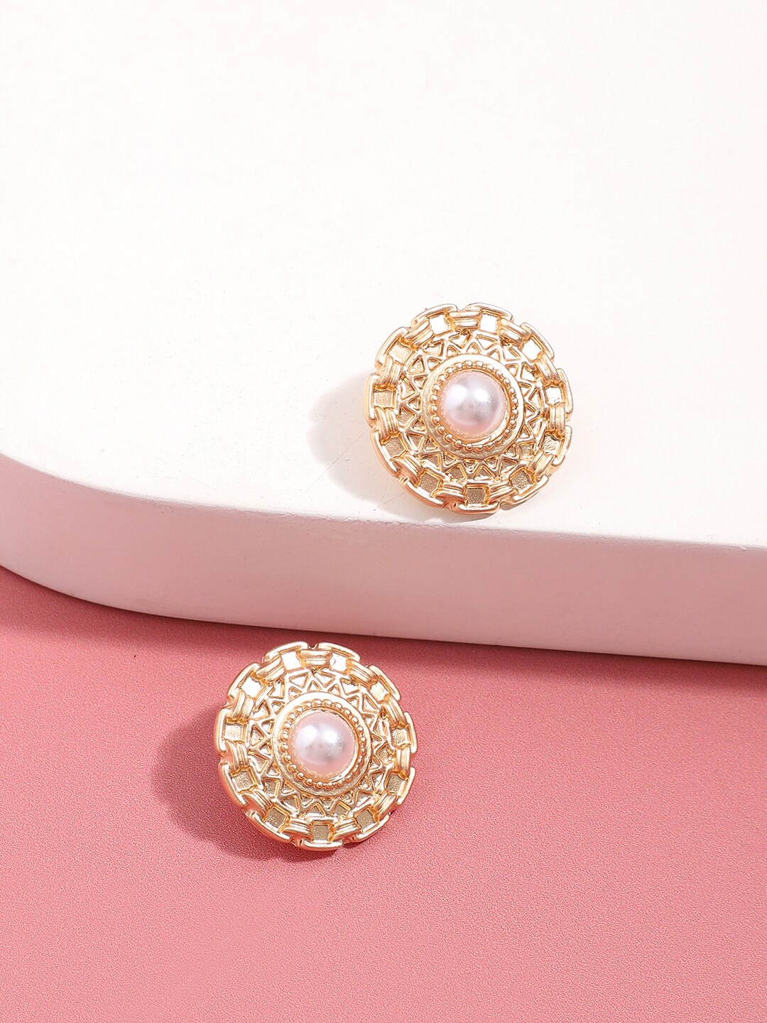 

SOHI Gold-Toned Contemporary Studs Earrings