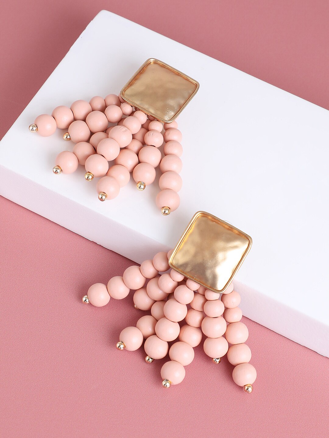 

SOHI Gold Plated Contemporary Drop Earrings, Pink