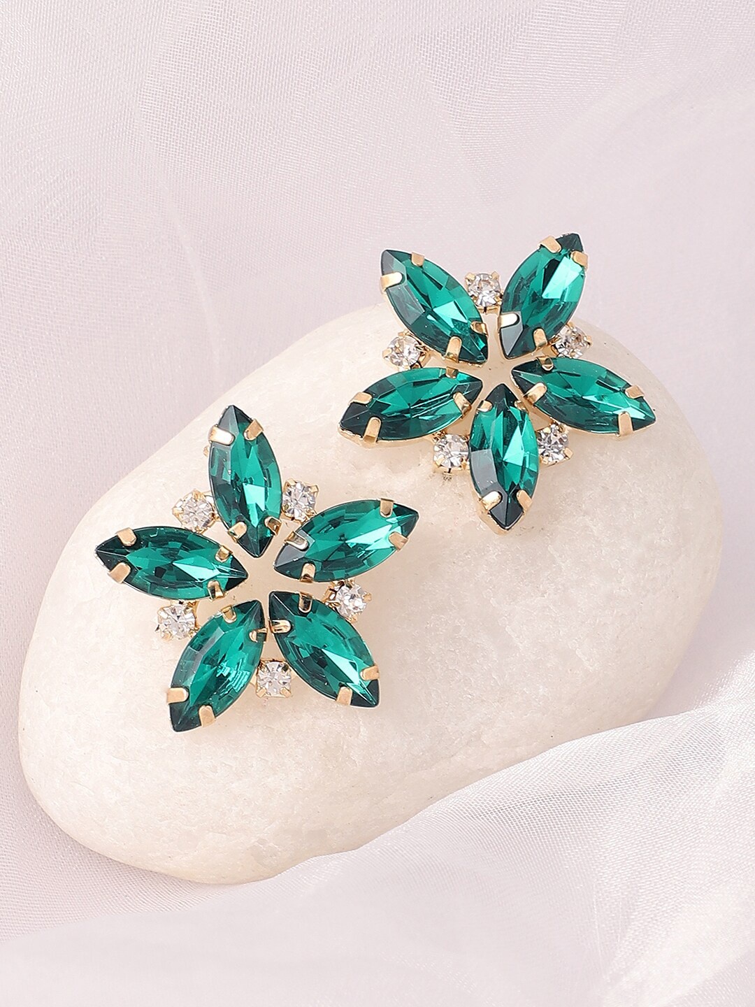 

SOHI Gold-Plated Floral Studs Earrings, Green