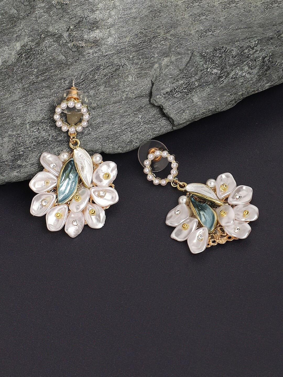 

SOHI Women Gold Plated Contemporary Drop Earrings, White