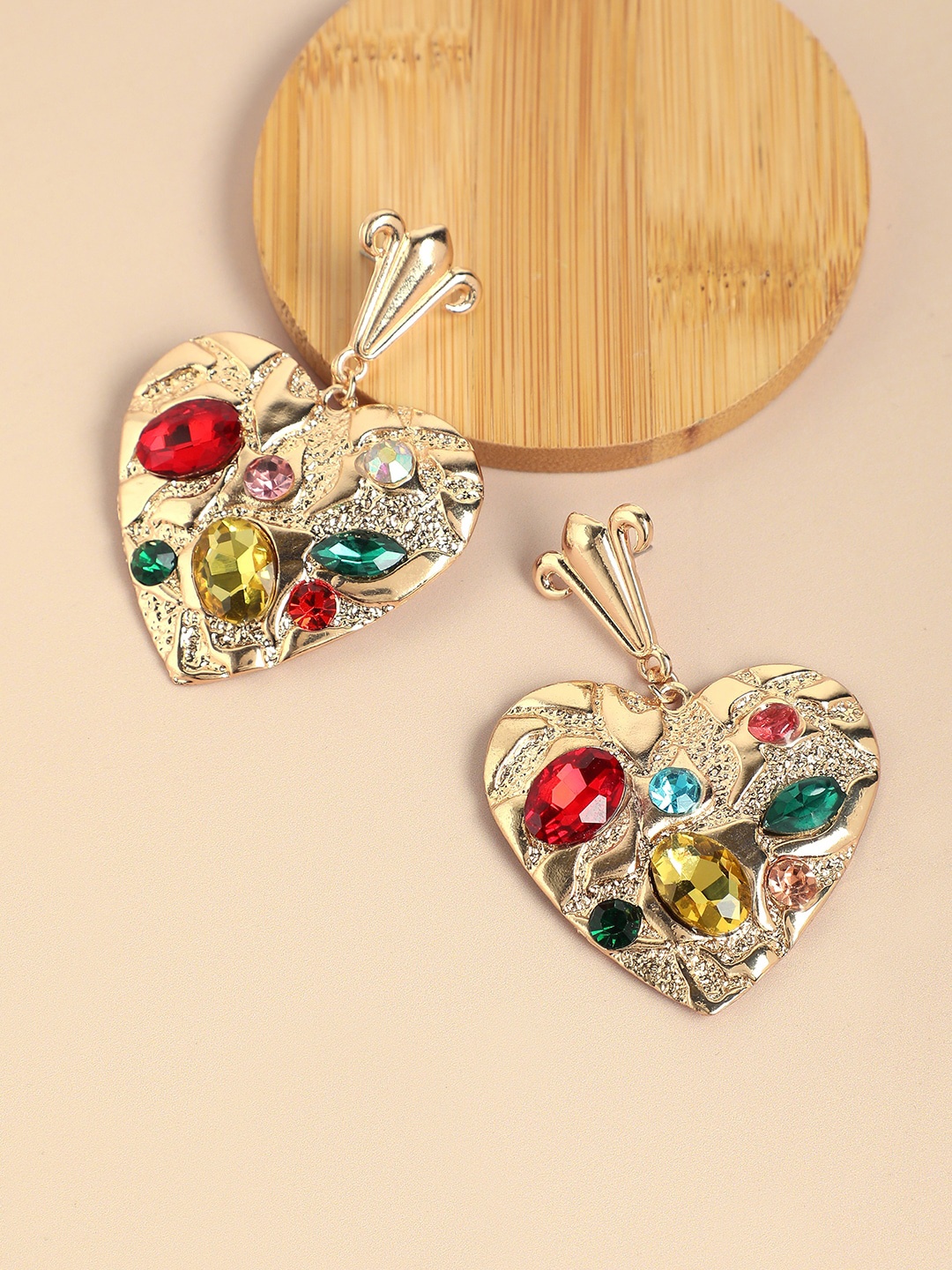 

SOHI Women Gold Plated Heart Shaped Drop Earrings, Red