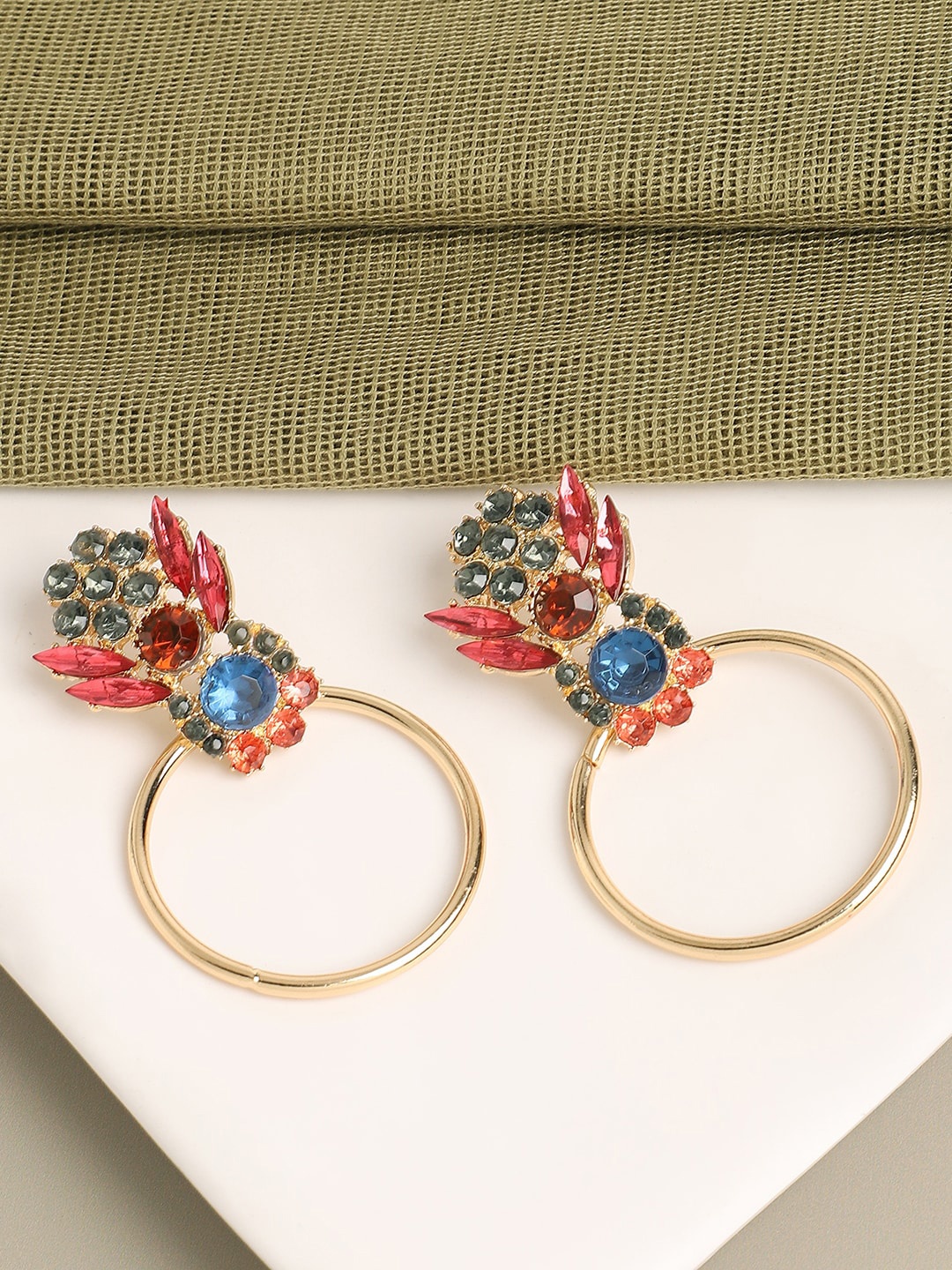 

SOHI Women Gold Plated Contemporary Drop Earrings, Red
