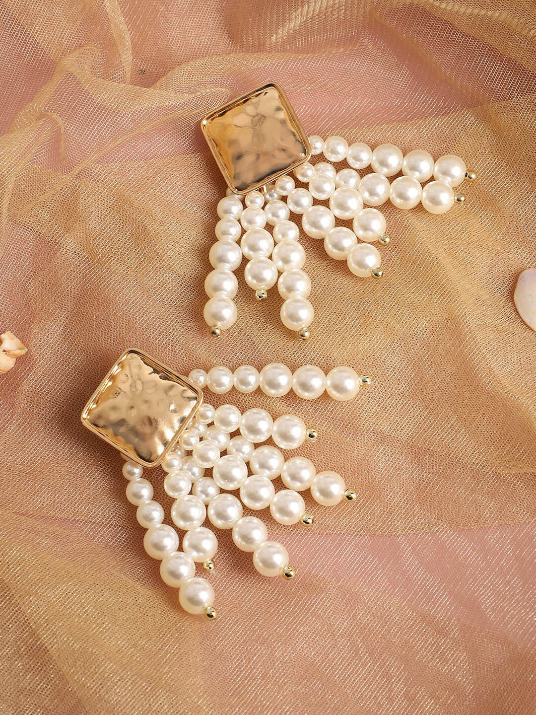 

SOHI Women Gold Plated Contemporary Drop Earrings, White