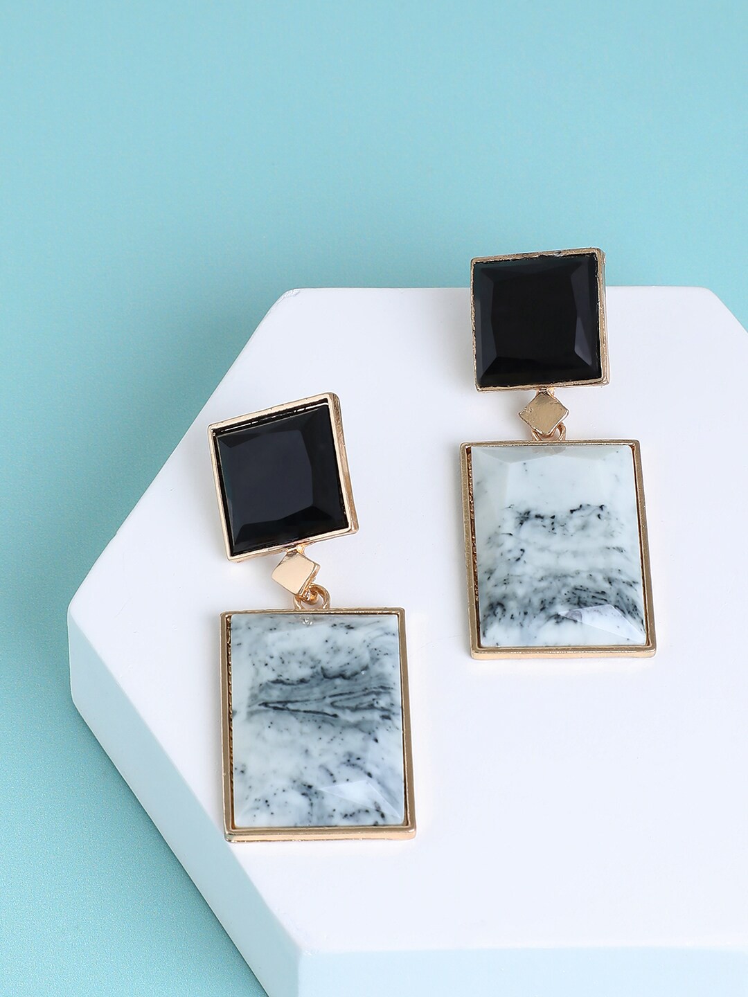 

SOHI Women Gold Plated Square Drop Earrings, Black
