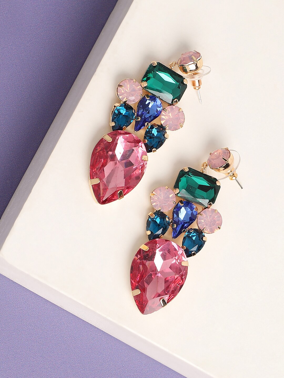 

SOHI Gold-Plated Contemporary Drop Earrings, Green