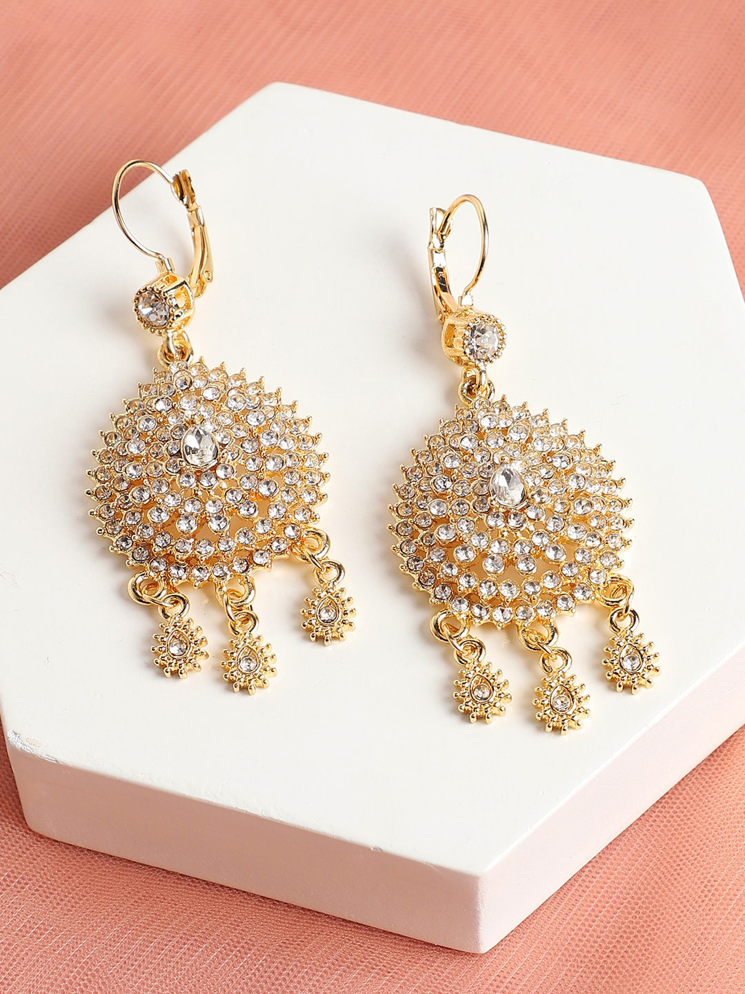 

SOHI Gold-Plated Contemporary Drop Earrings, White