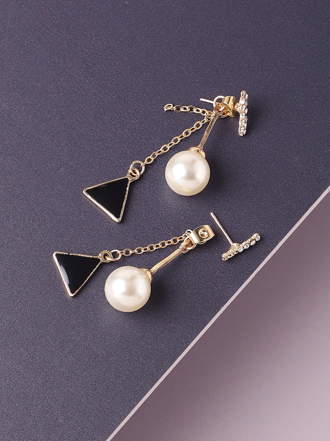 

SOHI Gold-Plated Geometric Drop Earrings, Black