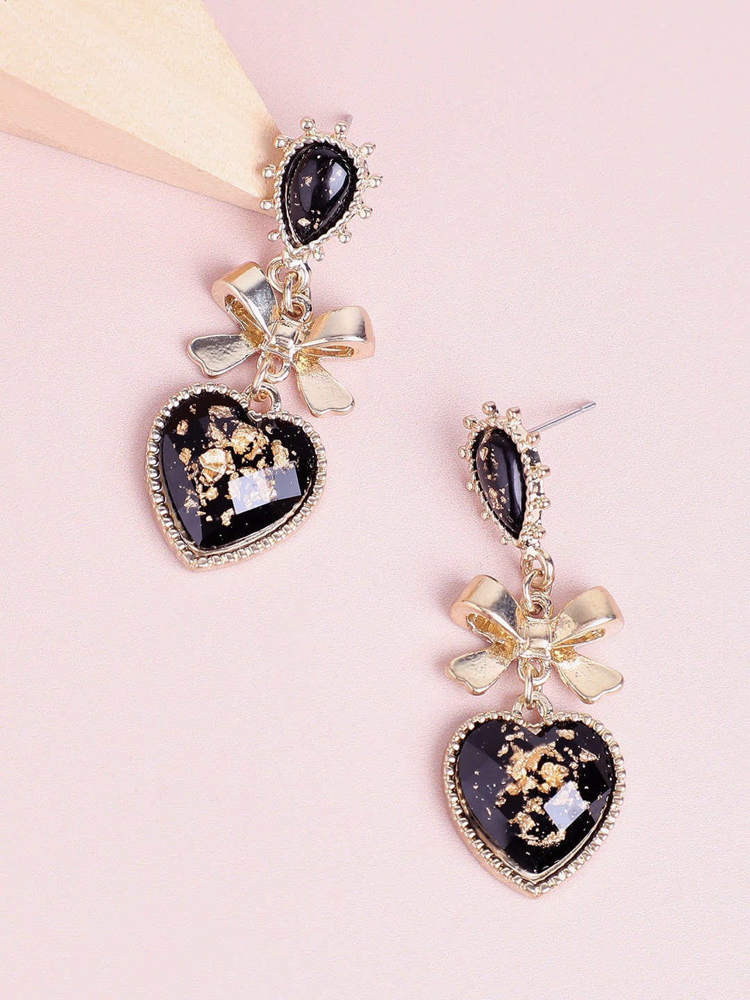 

SOHI Gold-Plated Heart Shaped Drop Earrings, Black