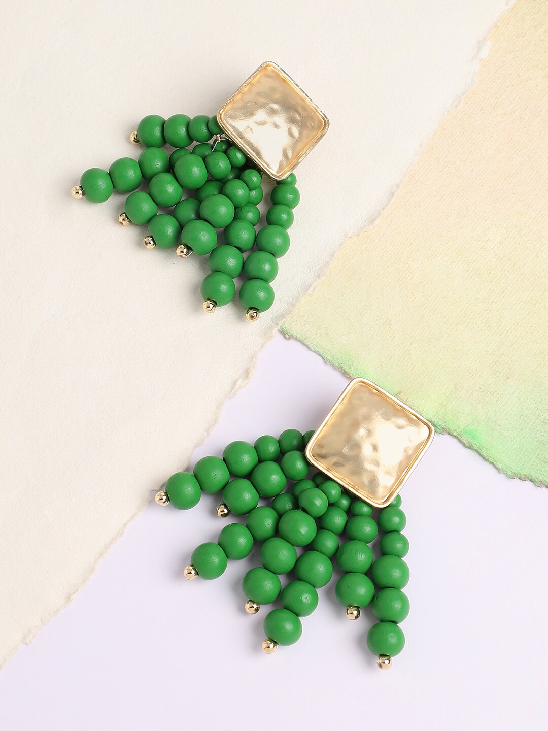 

SOHI Gold-Plated Contemporary Drop Earrings, Green