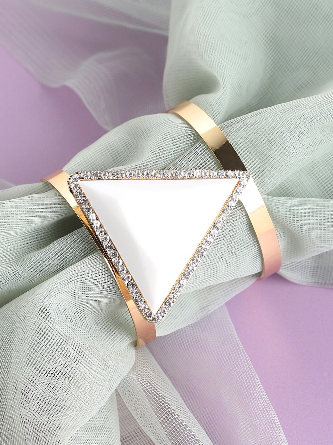 

SOHI Women Stone Studded Enamelled Cuff Bracelet, Gold