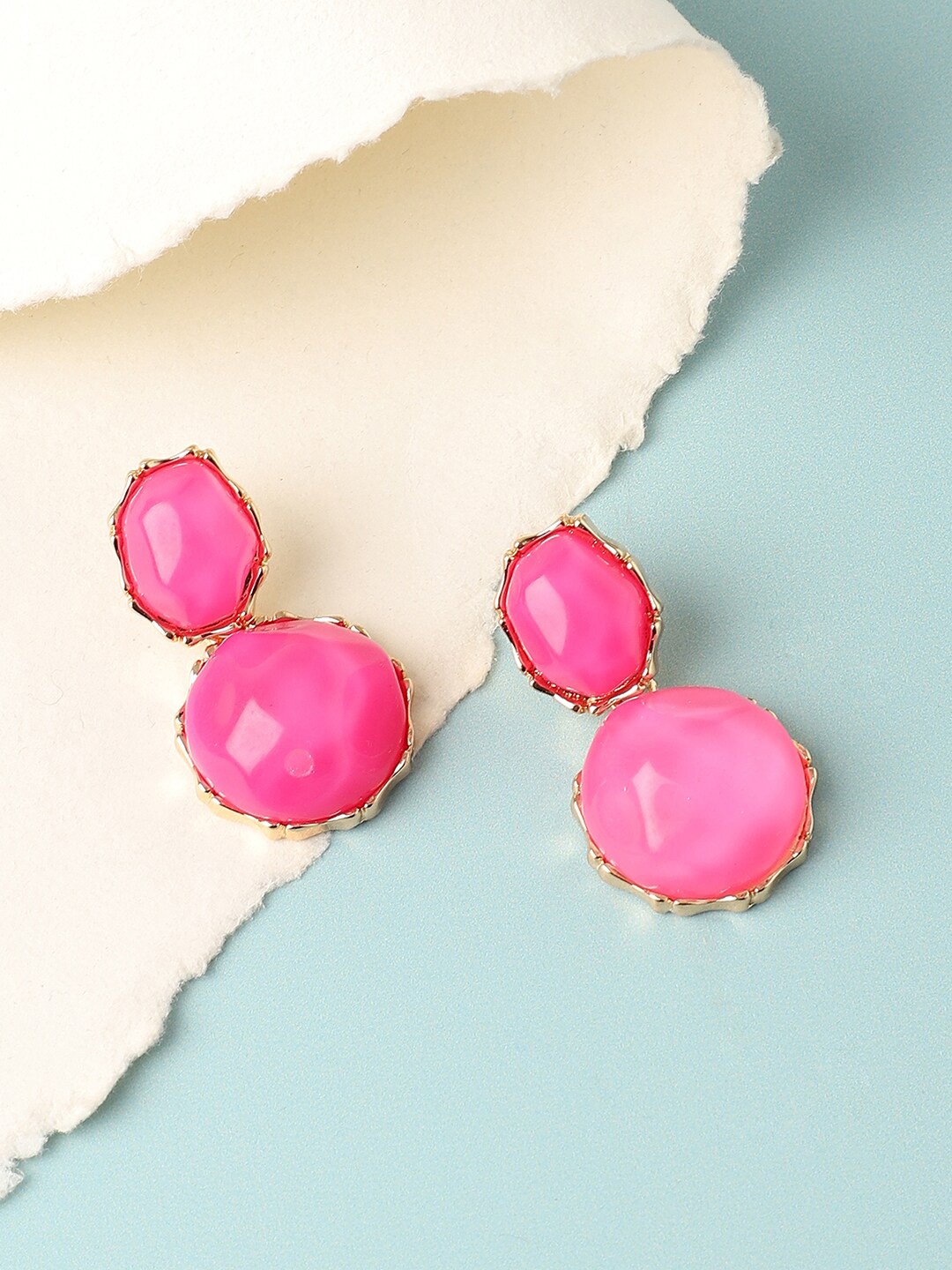 

SOHI Gold Plated Contemporary Drop Earrings, Pink
