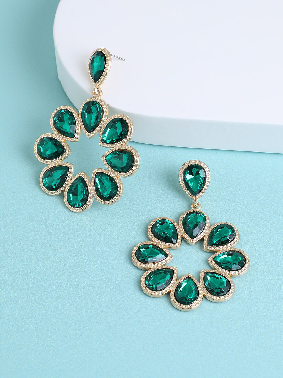 

SOHI Gold Plated Contemporary Drop Earrings, Green